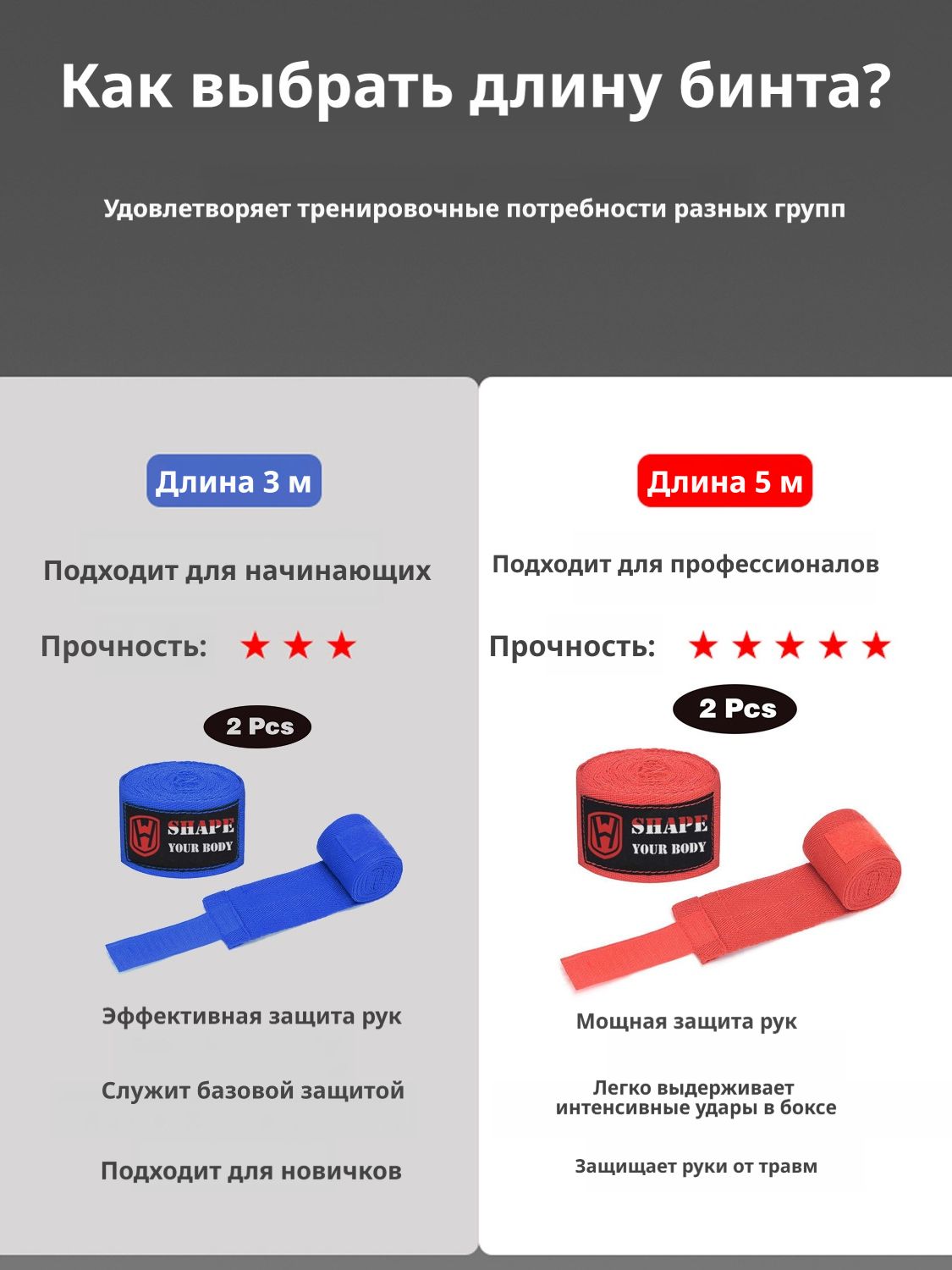 Пара боксерских бинтов длиной 3 метра