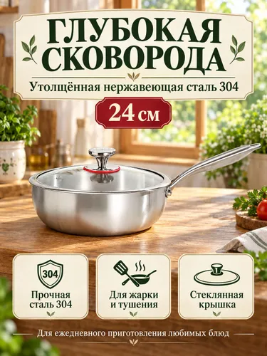 Вок из утолщенной нержавеющей стали марки 304