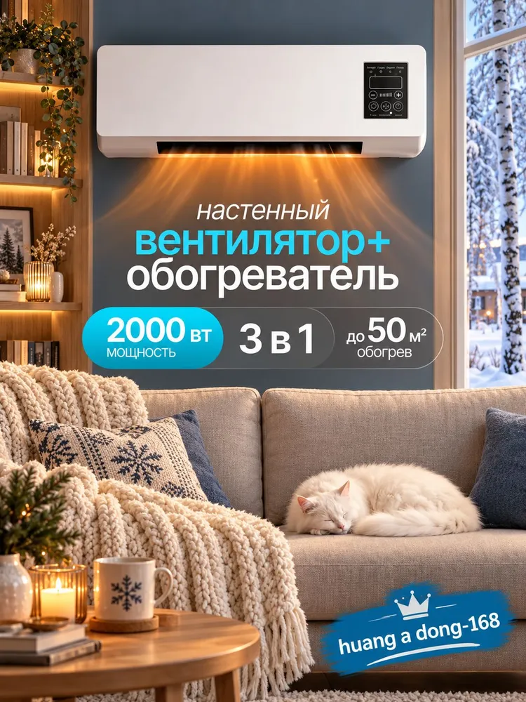 Тепловентилятор КЕРАМИЧЕСКИЙ обогреватель настенный, вентилятор тепловая завеса с пультом ДУ, с цифровым термостатом, на стену 2000 Вт